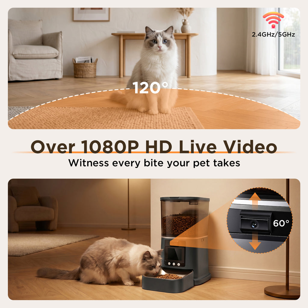 Smart Automatic Pet Feeder with 1080P Camera | App Control & Two-Way Audio