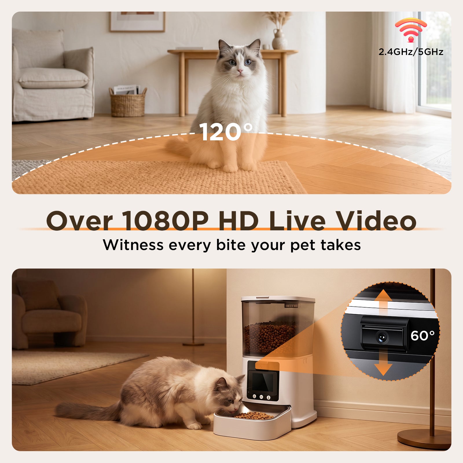 Smart Automatic Pet Feeder with 1080P Camera | App Control & Two-Way Audio