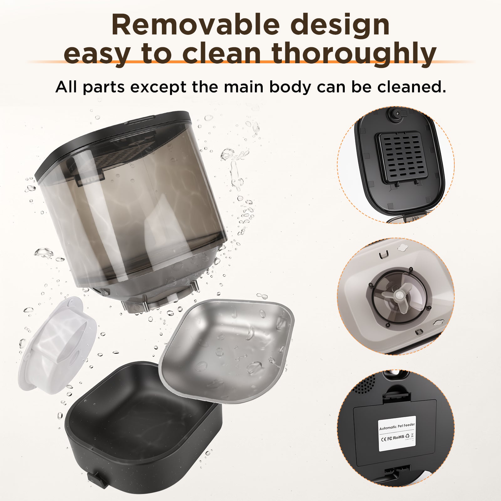 Close-up details of the smart automatic pet feeder design